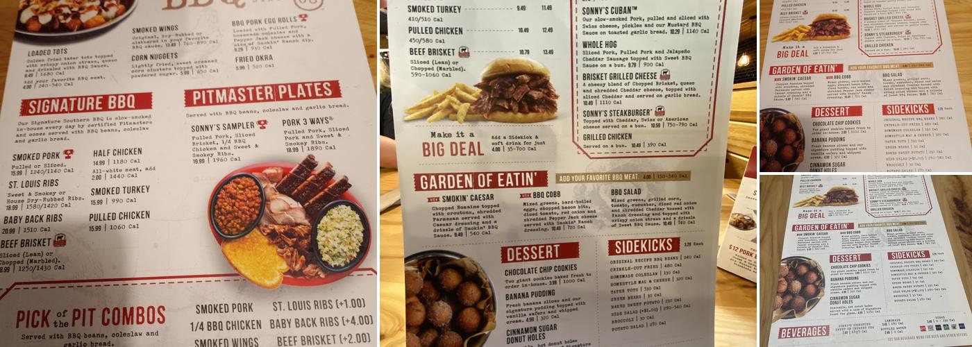 Sonny's BBQ Menu