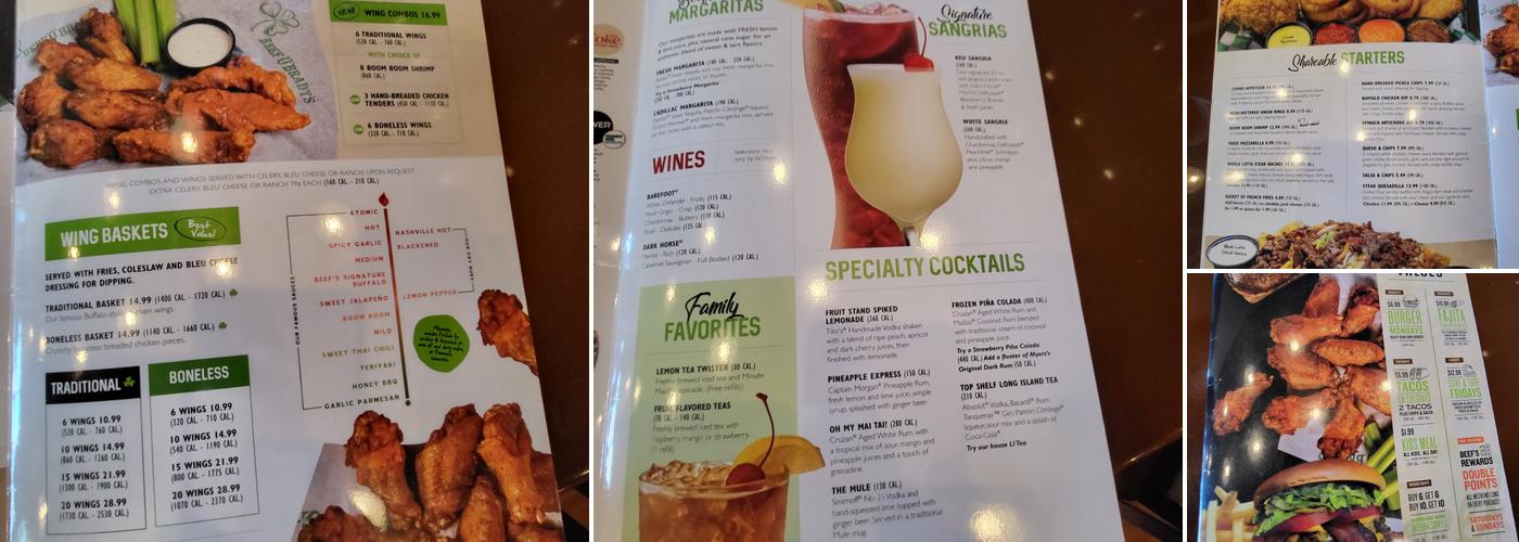 Beef 'O' Brady's Menu