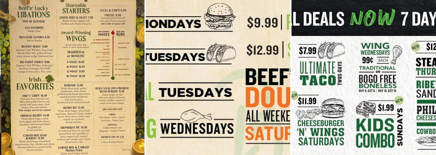 Beef 'O' Brady's Menu
