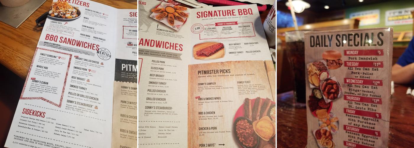 Sonny's BBQ Menu
