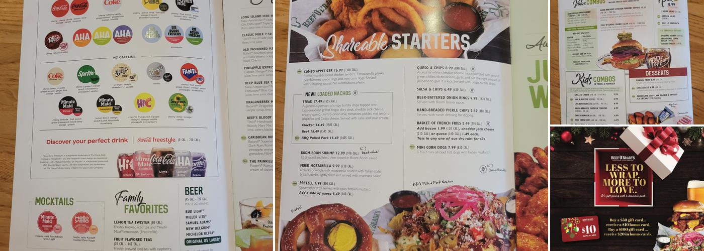 Beef 'O' Brady's Menu