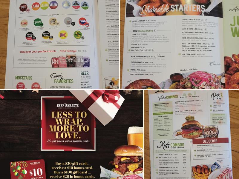 Beef 'O' Brady's Menu