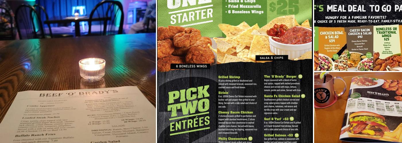 Beef 'O' Brady's Menu