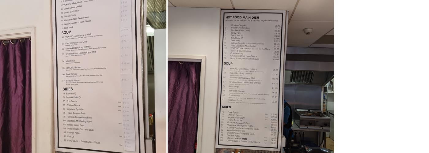 YoKoSo Sushi & Bento Menu