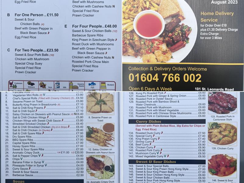 Ying Lung in Northampton Menu