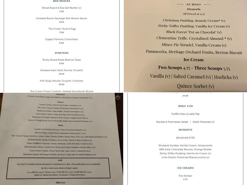 The Crown at Bray Menu