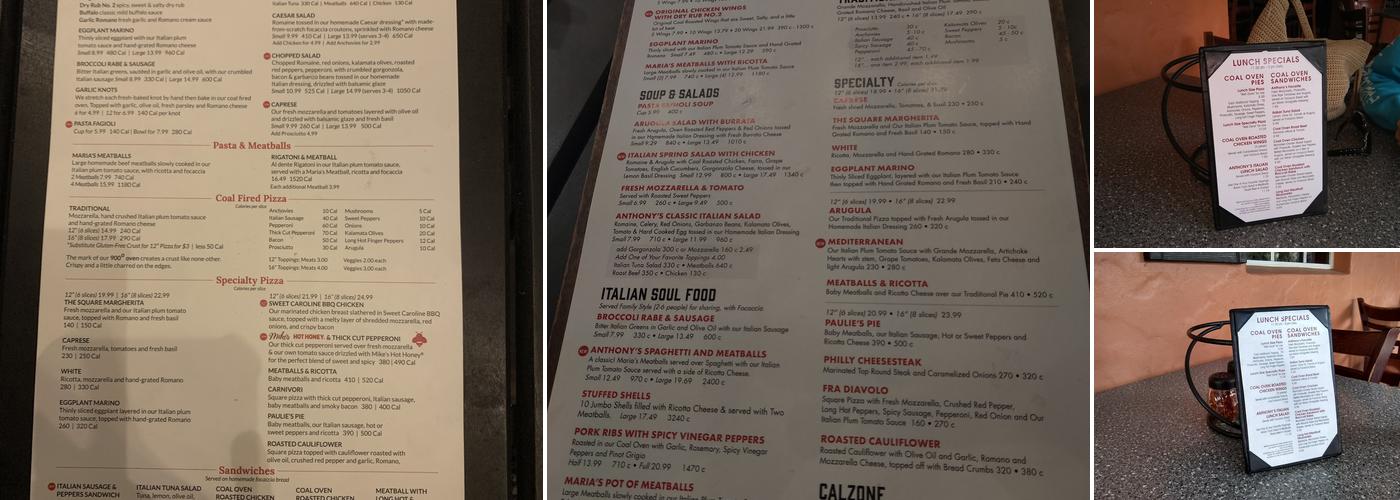 Anthony's Coal Fired Pizza & Wings Menu