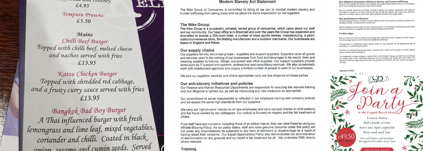 The Coppid Beech Menu