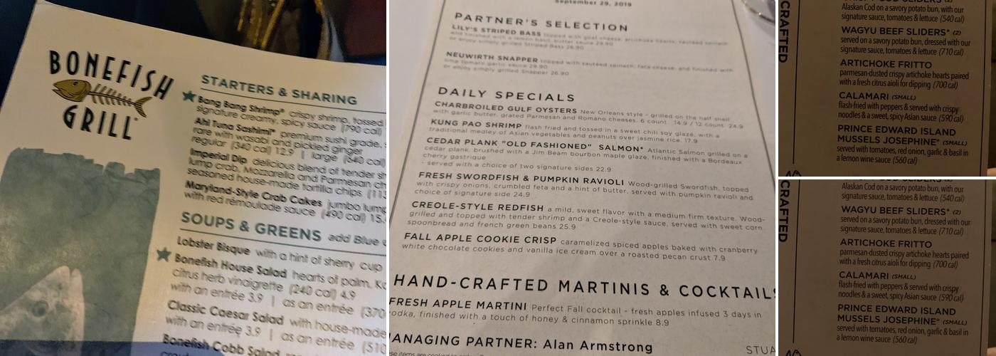 Bonefish Grill Menu