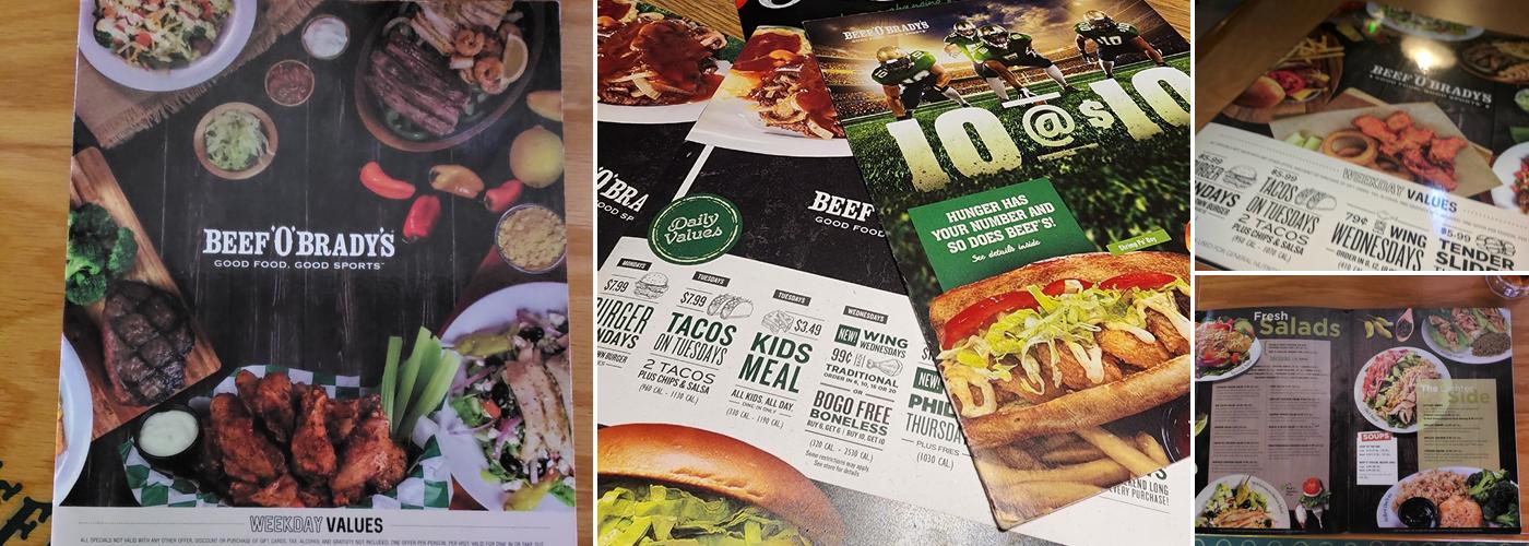 Beef 'O' Brady's Menu