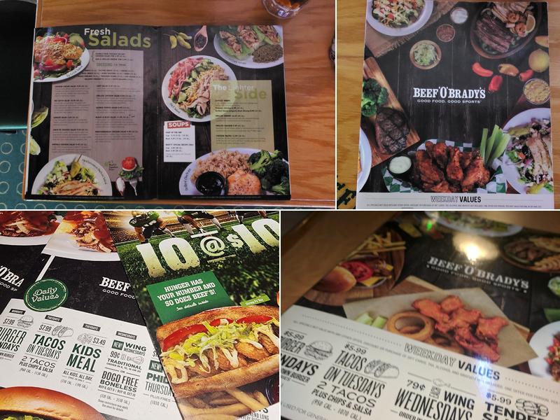 Beef 'O' Brady's Menu