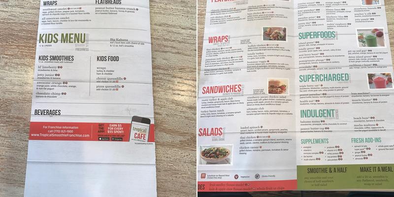 Tropical Smoothie Cafe Menu