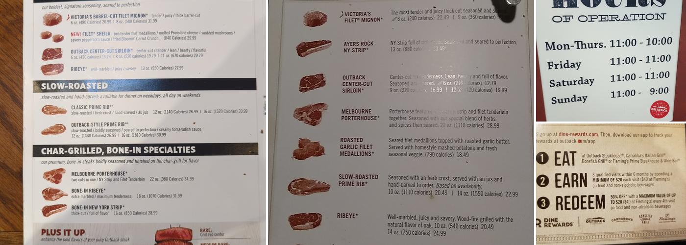 Outback Steakhouse Menu