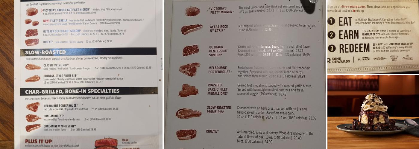 Outback Steakhouse Menu