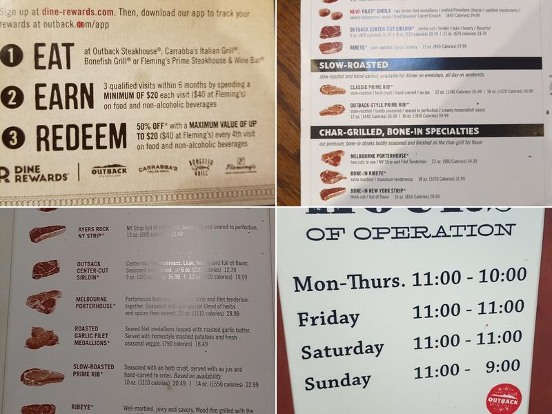 Outback Steakhouse Menu