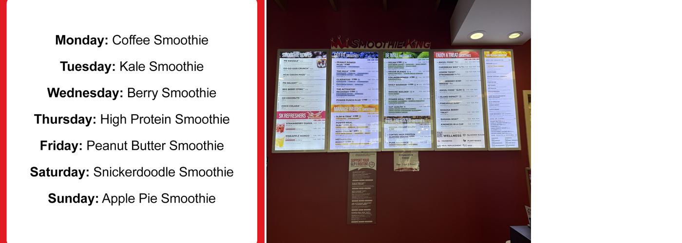 Smoothie King Menu