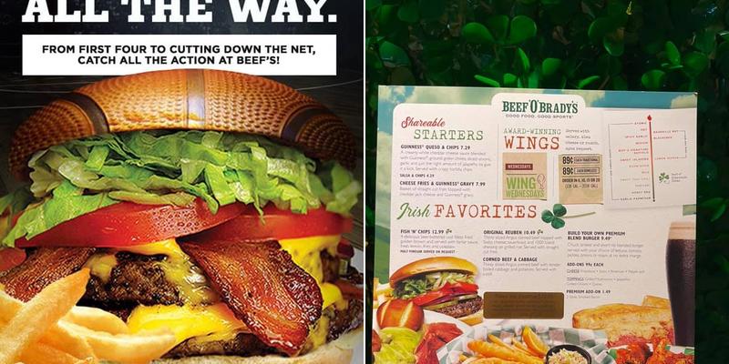 Beef 'O' Brady's Menu