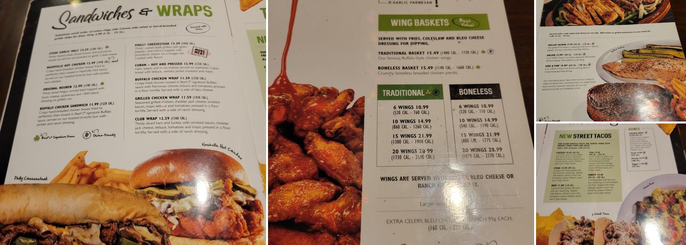 Beef 'O' Brady's Menu