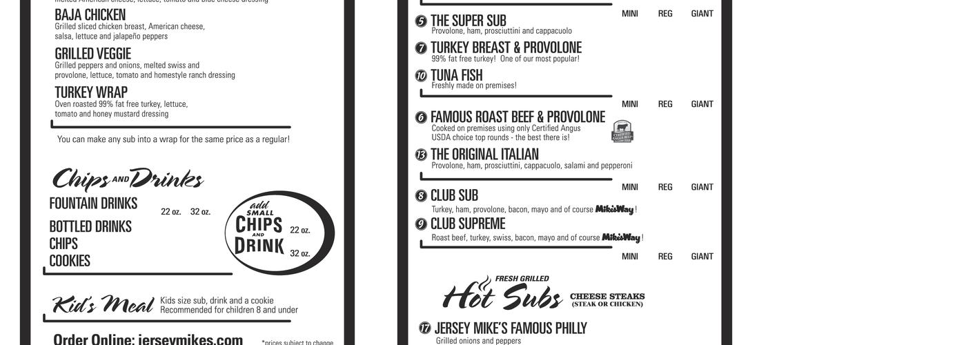 Jersey Mike's Subs Menu