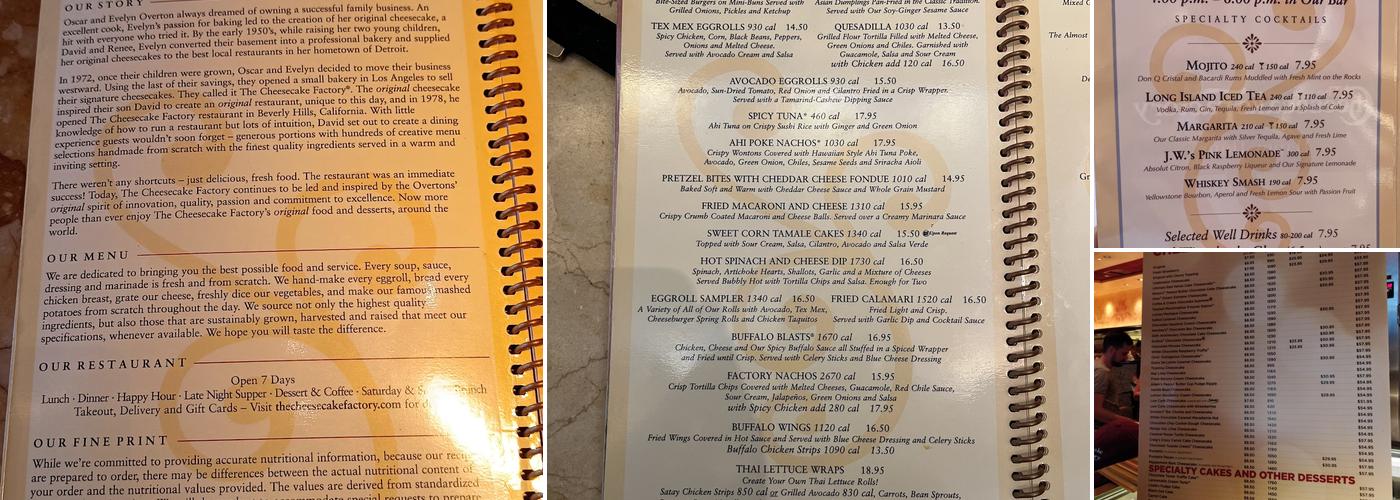 The Cheesecake Factory Menu