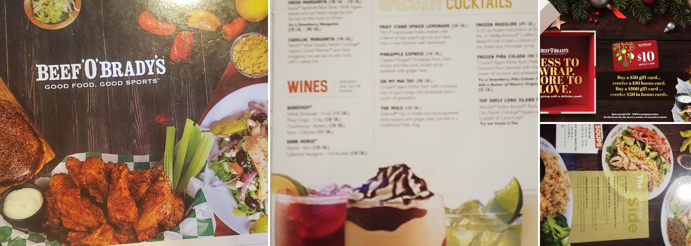 Beef 'O' Brady's Menu