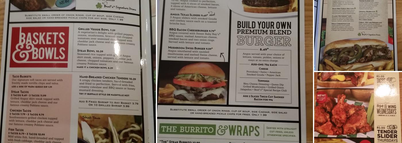 Beef 'O' Brady's Menu