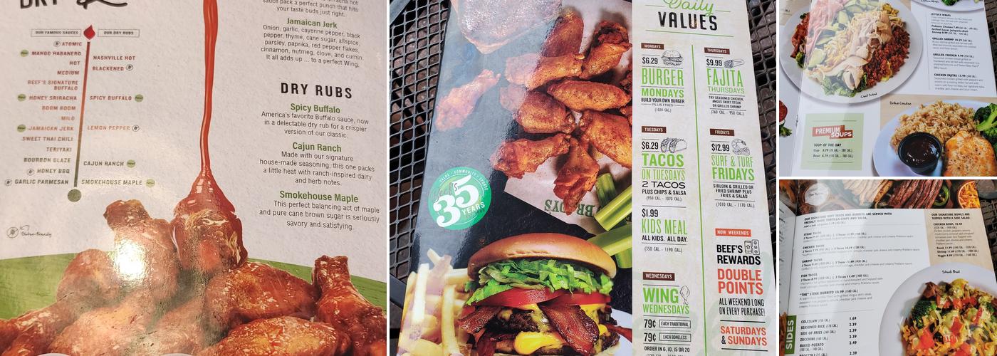 Beef 'O' Brady's Menu