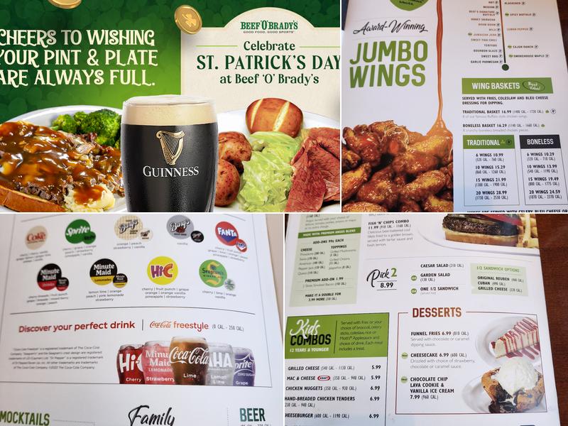 Beef 'O' Brady's Menu