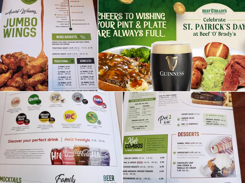 Beef 'O' Brady's Menu