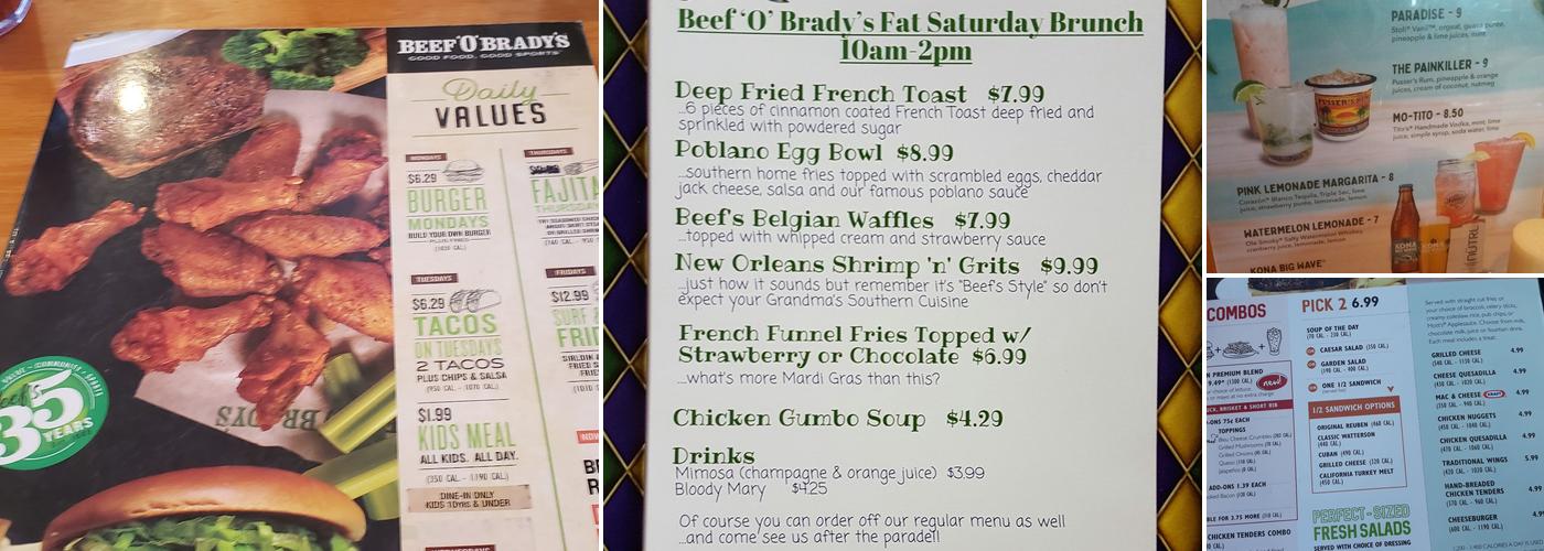 Beef 'O' Brady's Menu