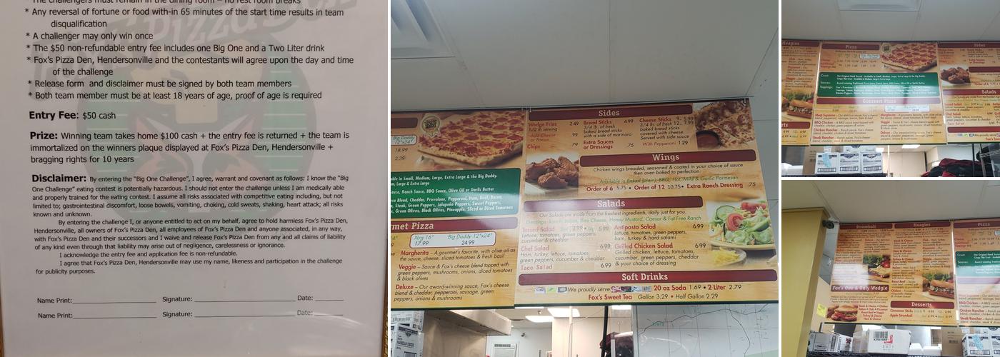 Fox's Pizza Den Menu