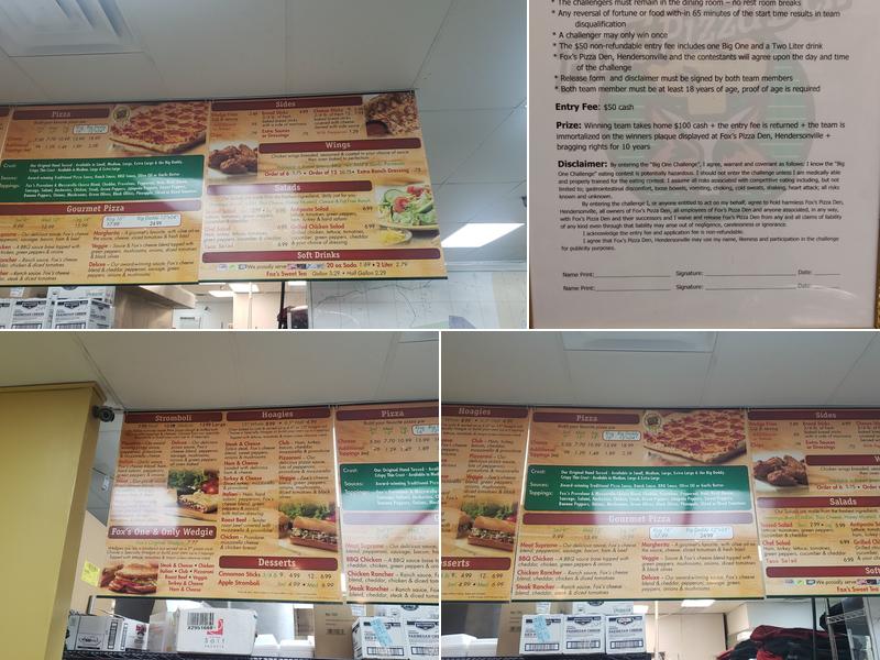 Fox's Pizza Den Menu