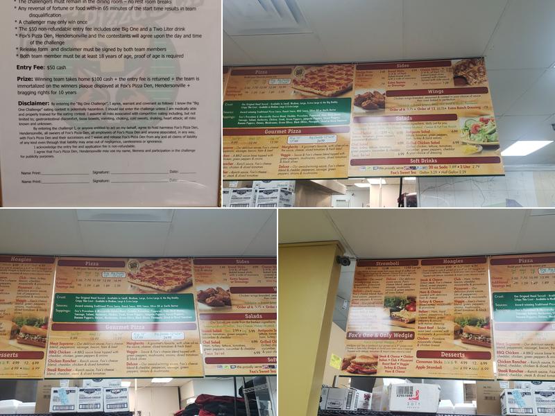 Fox's Pizza Den Menu