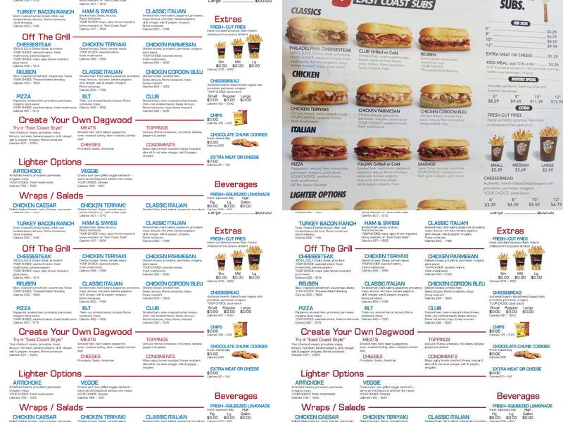 Penn Station East Coast Subs Menu