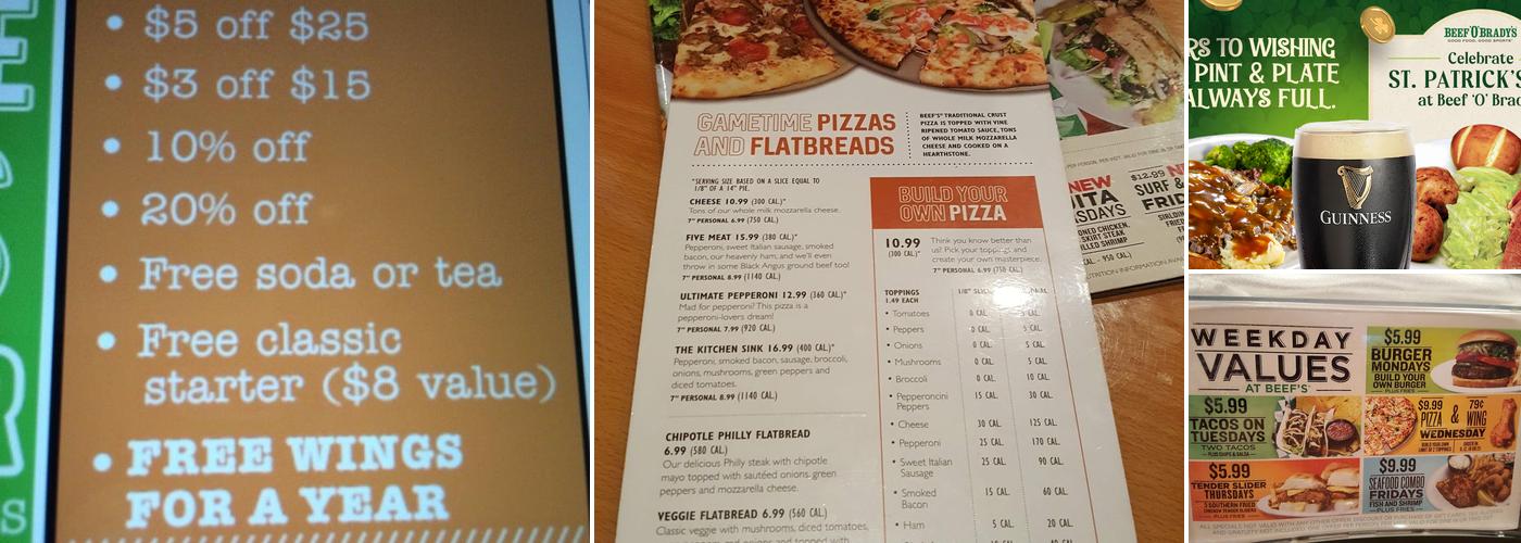 Beef 'O' Brady's Menu