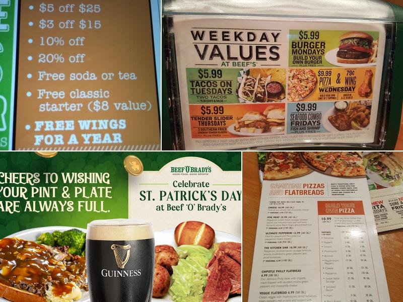 Beef 'O' Brady's Menu