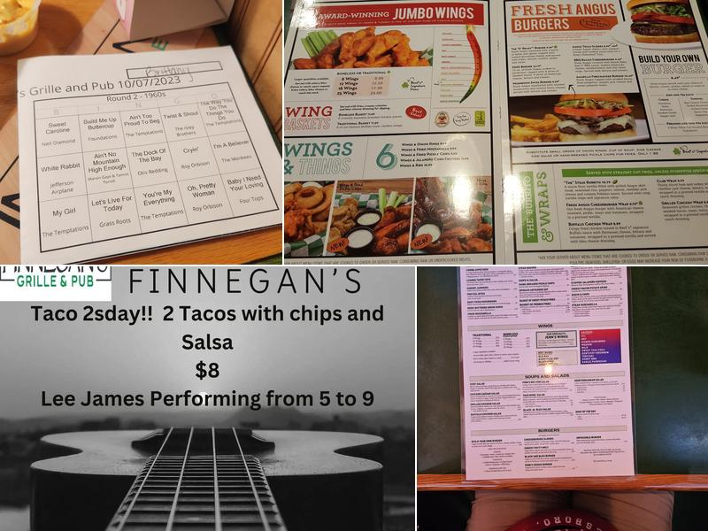Finnegans Grill Pub Menu