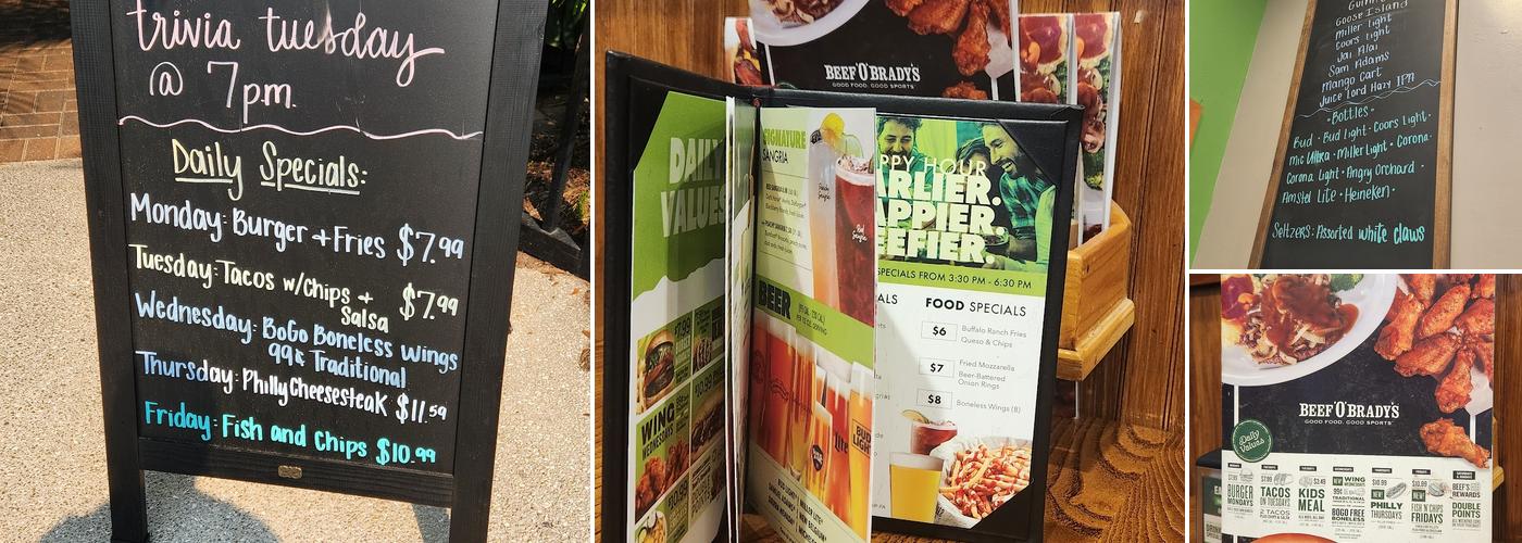 Beef 'O' Brady's Menu