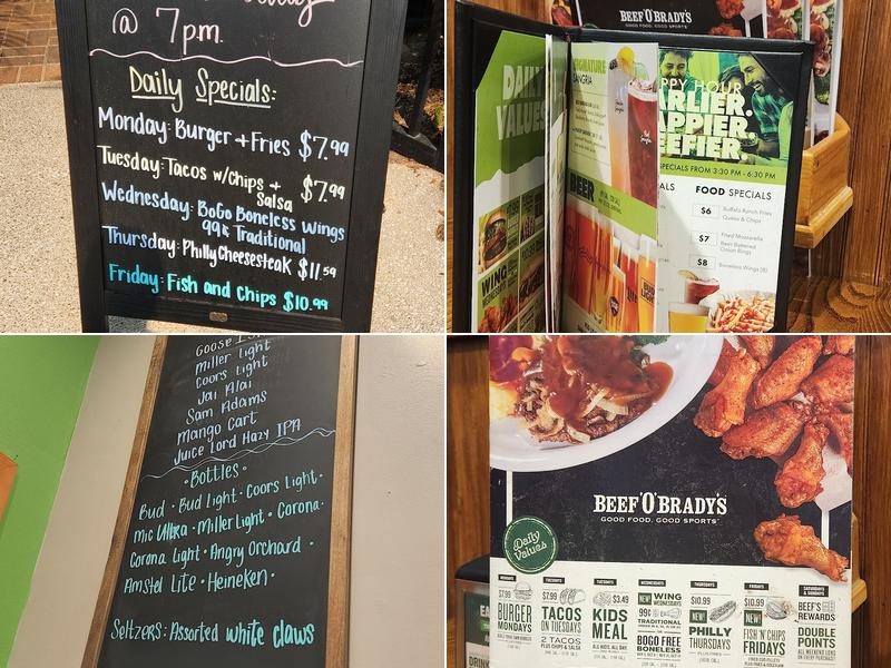 Beef 'O' Brady's Menu