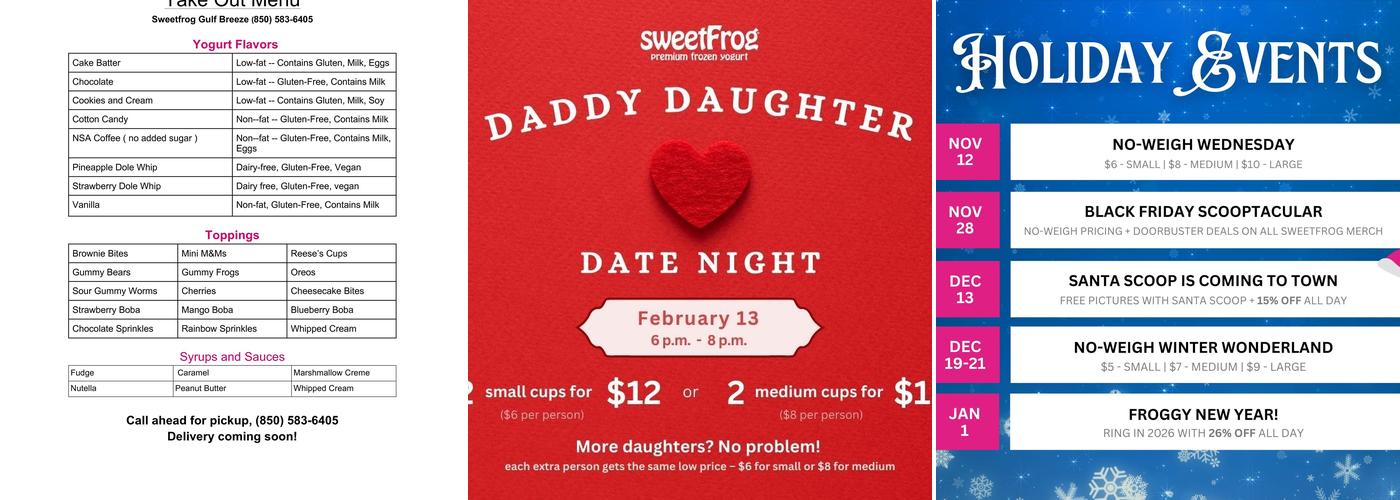 sweetFrog Menu