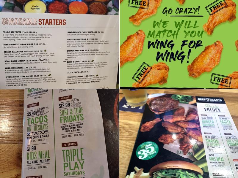 Beef 'O' Brady's Menu