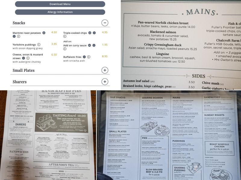 The Old Joint Stock Pub & Theatre, Birmingham Menu