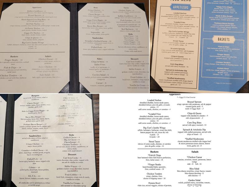Giggy D's Menu