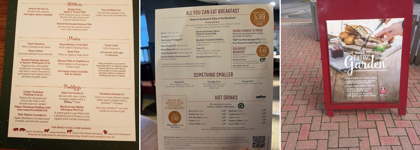 Toby Carvery Kings Norton Menu