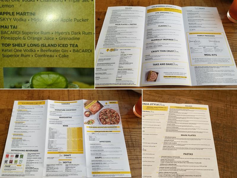 California Pizza Kitchen at Oakbrook Menu