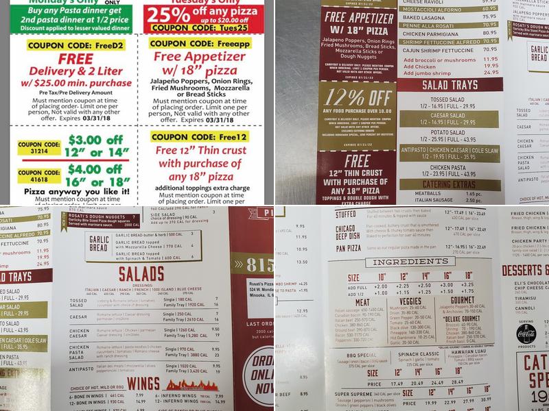 Rosati's Pizza Minooka Menu