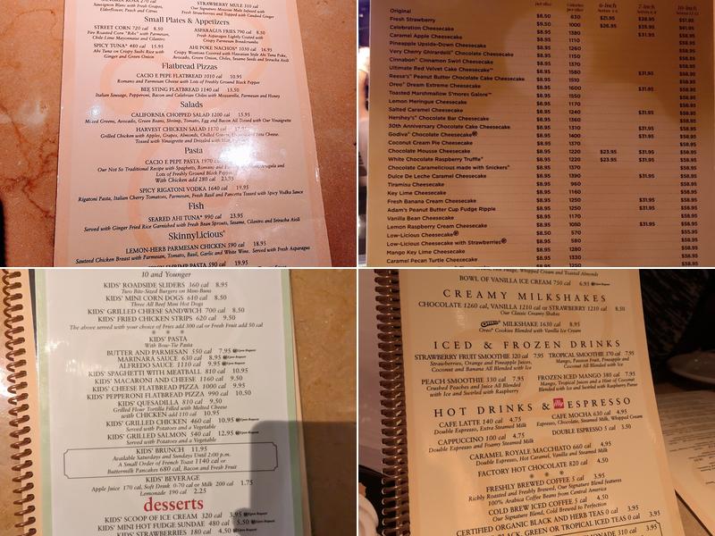 The Cheesecake Factory Menu