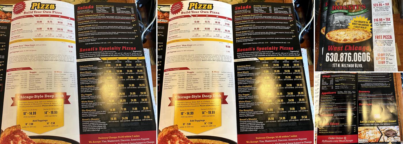 Rosati's Pizza Menu