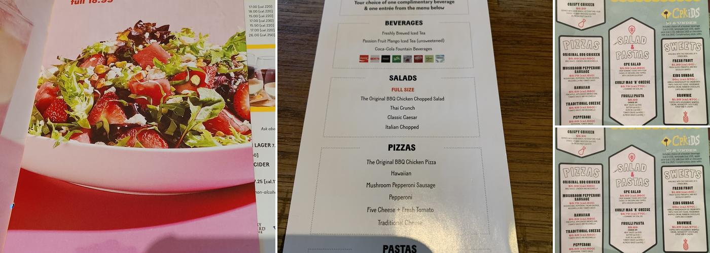 California Pizza Kitchen at Northbrook Court Menu