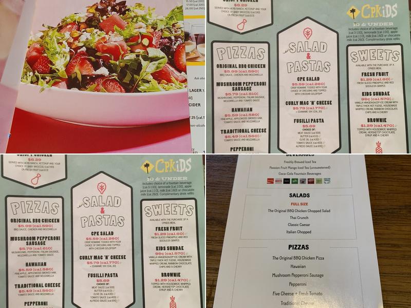 California Pizza Kitchen at Northbrook Court Menu